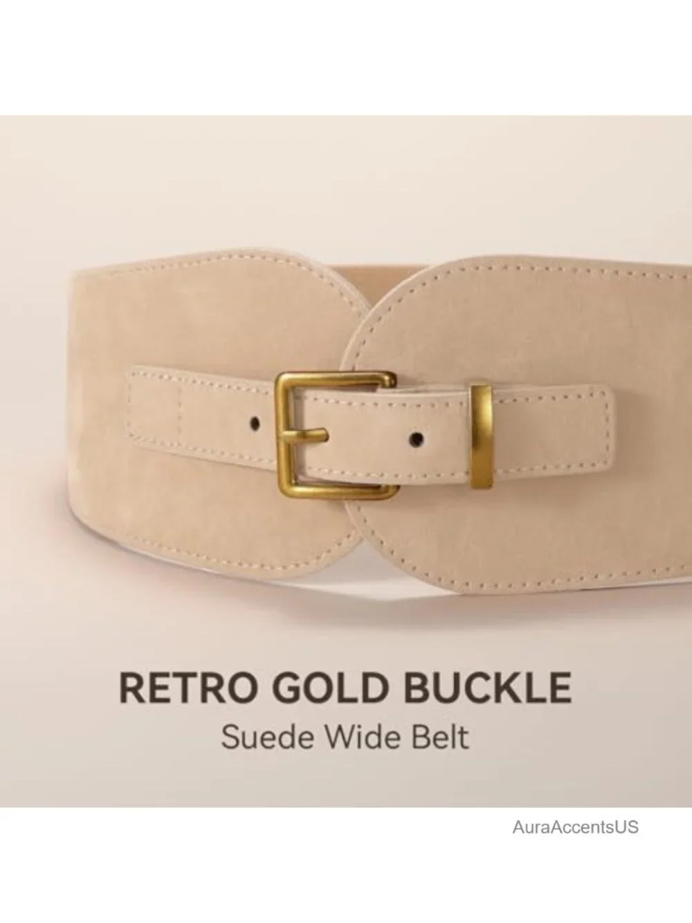 Wide Elastic Faux Suede Belt Gold Buckle Dress Belt